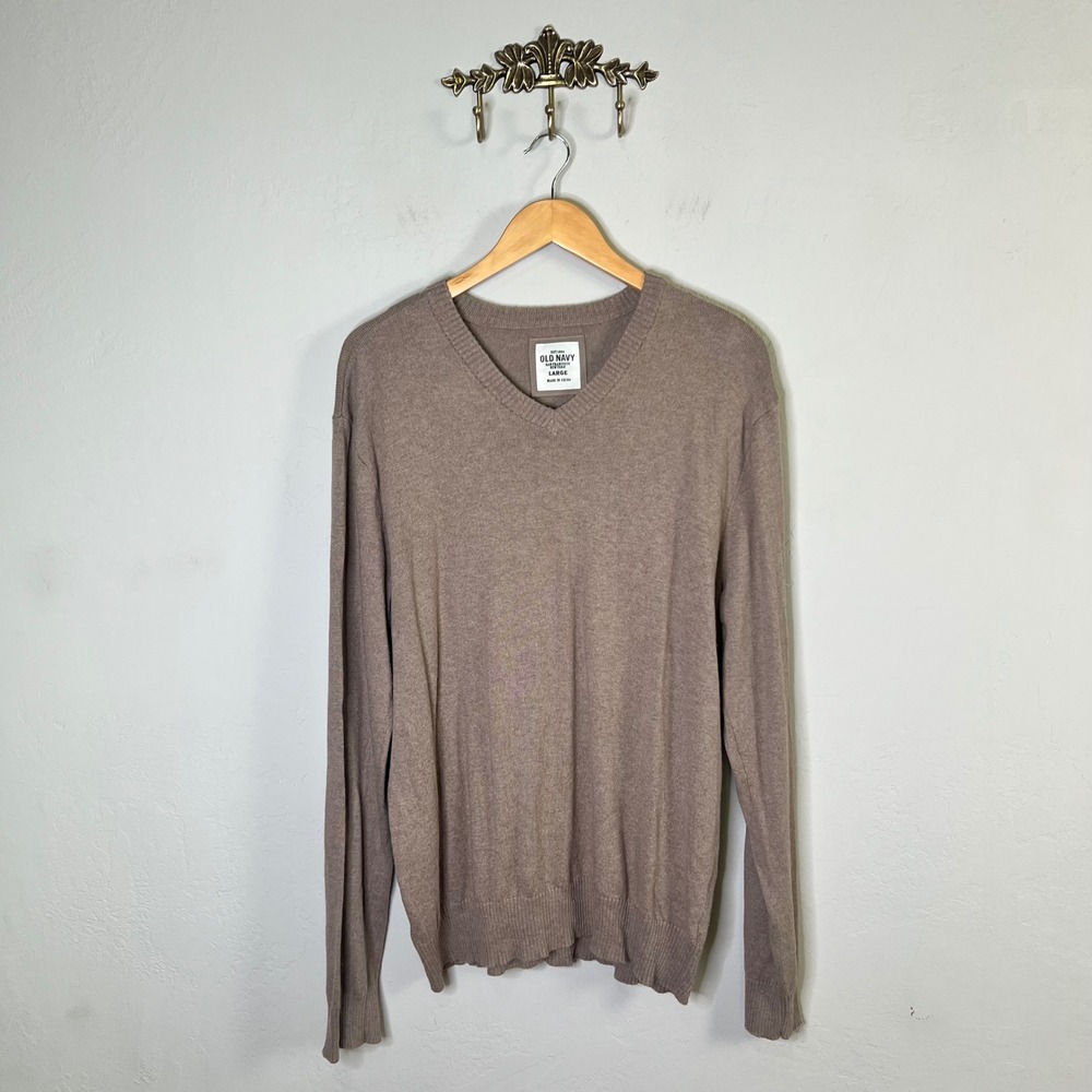 Old Navy Sweater V-Neck Men Size Large Brown Cotton Cashmere Blend Long Sleeve
